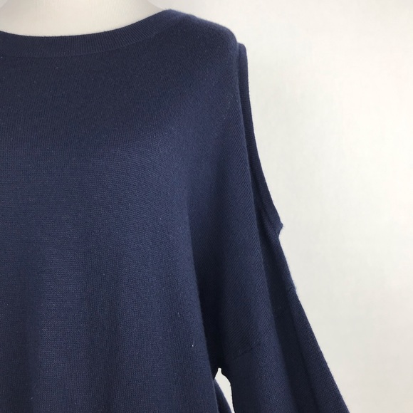 Aqua Blue Size Medium Cold Shoulder Long Sleeve Round Neck Women’s Sweater - Picture 4 of 6